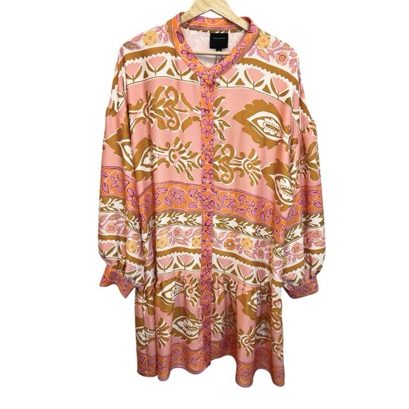 Alex Marie Wren Banded Collar Dress Size 14 Long Sleeves A-Line Button Front - Picture 3 of 12